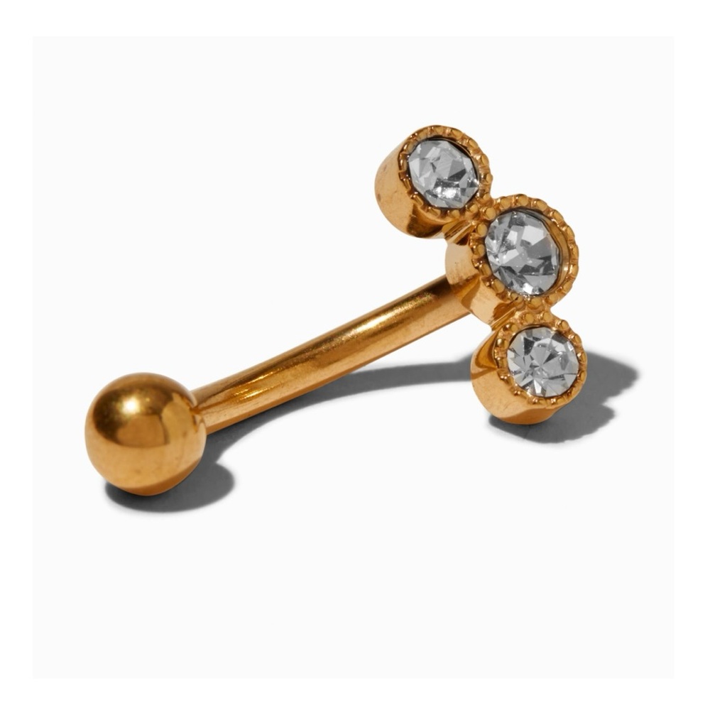 New in‎ Package Gold tone Titanium Cubic Zirconia Triple 14G Belly Bar